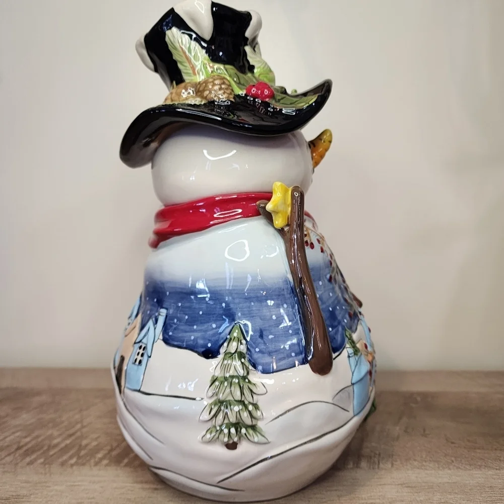 Blue Sky Heather Goldminc Ceramic Snowman Cookie Jar Night Before Christmas EUC